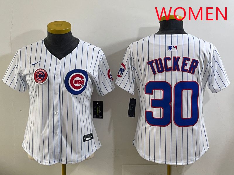 Women 2025 Chicago Cubs #30 Tucker White Stripe Game Nike MLB Jersey style 7->women mlb jersey->Women Jersey